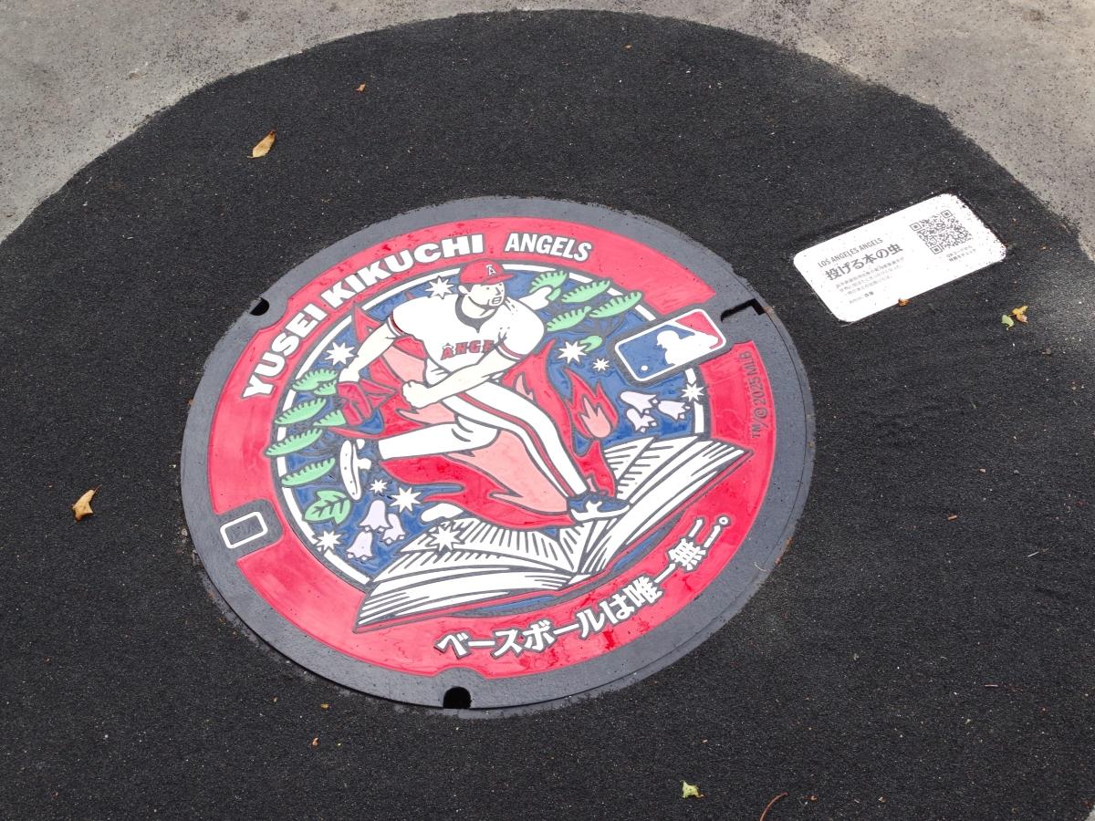 盛岡・都南図書館に菊池雄星選手のマンホール 本好きにちなみ、職員も