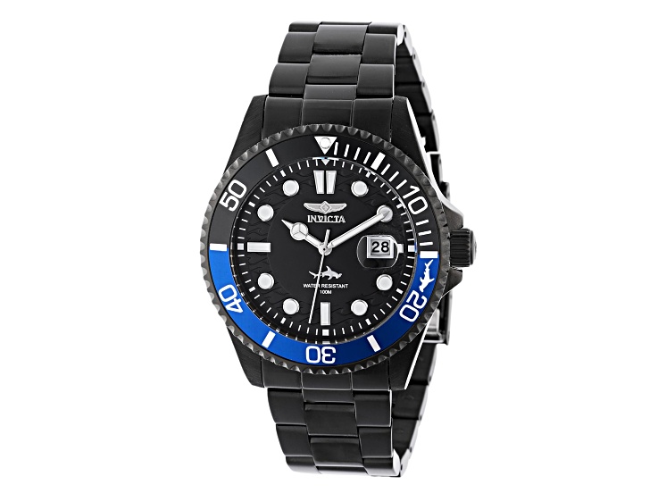 Invicta Men's Pro Diver 43mm Black Dial Black and Blue Bezel Black