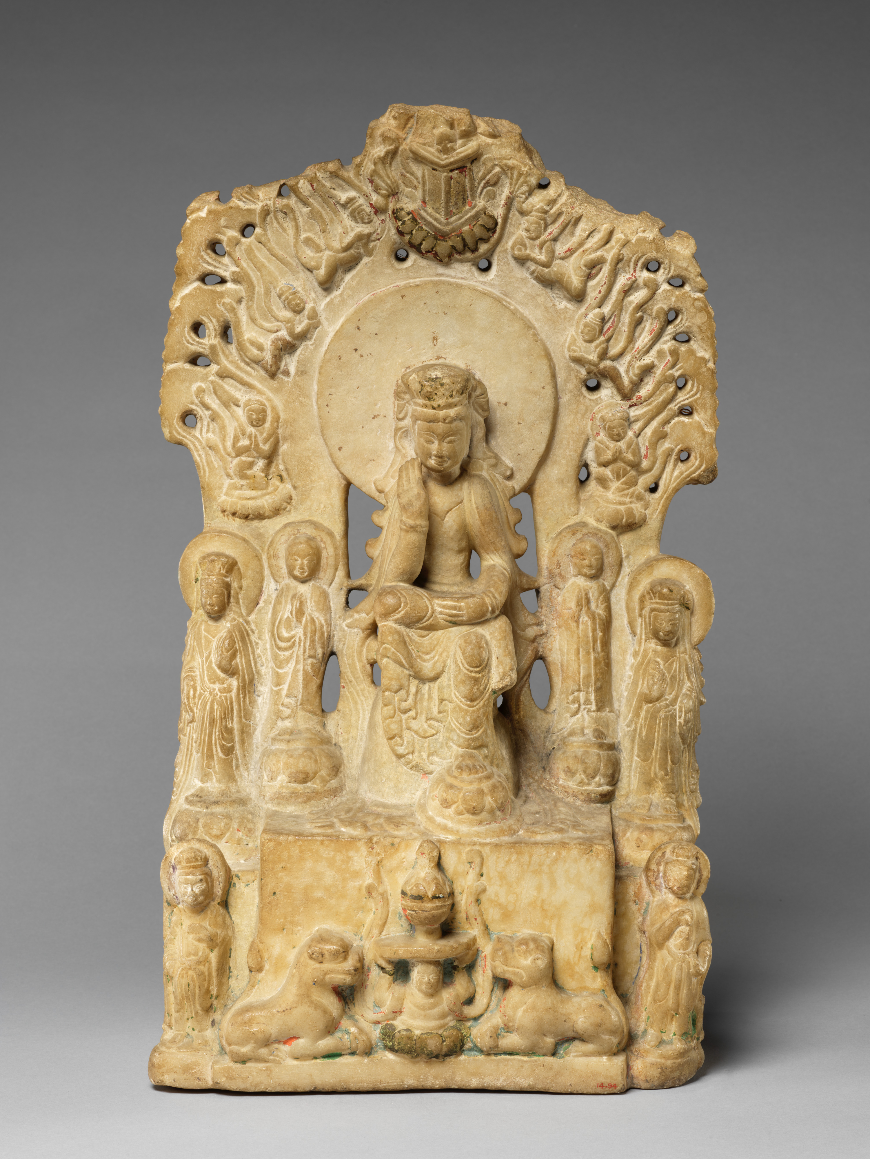 Stele with seated Buddha (Maitreya) and attendant bodhisattvas
