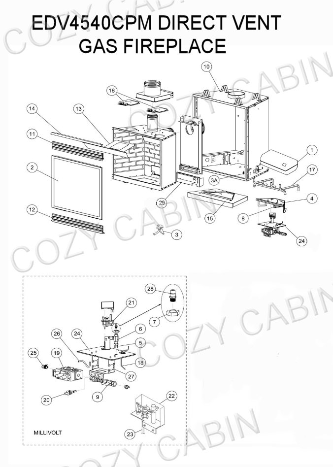 Lennox Open Vent LP Gas Fireplace with Millivolt Controls