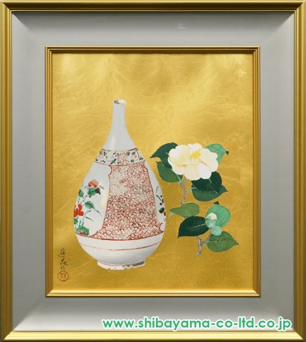 小倉遊亀「小倉椿と古九谷」リトグラフ＋純金箔 :: 絵画買取・販売