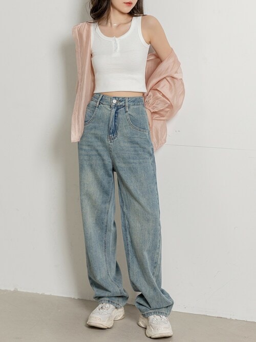 セール】レディース ルーズシルエットヴィンテージライク刺繍デニム