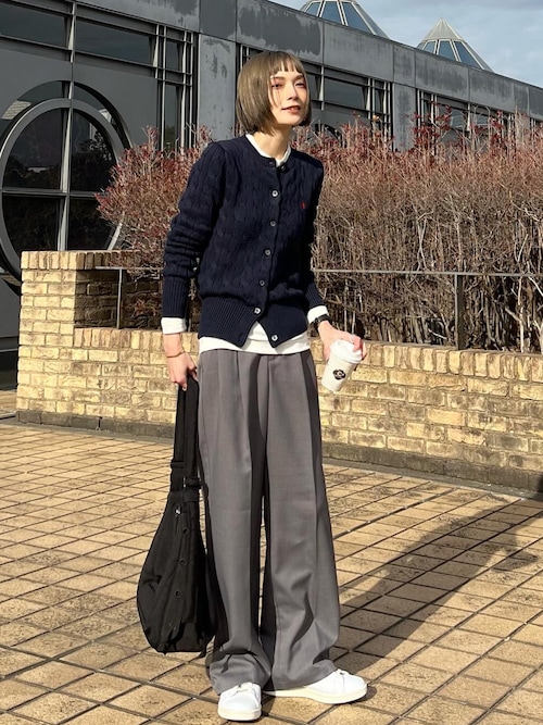 ケーブルニット コットン クルーネック カーディガン（カーディガン