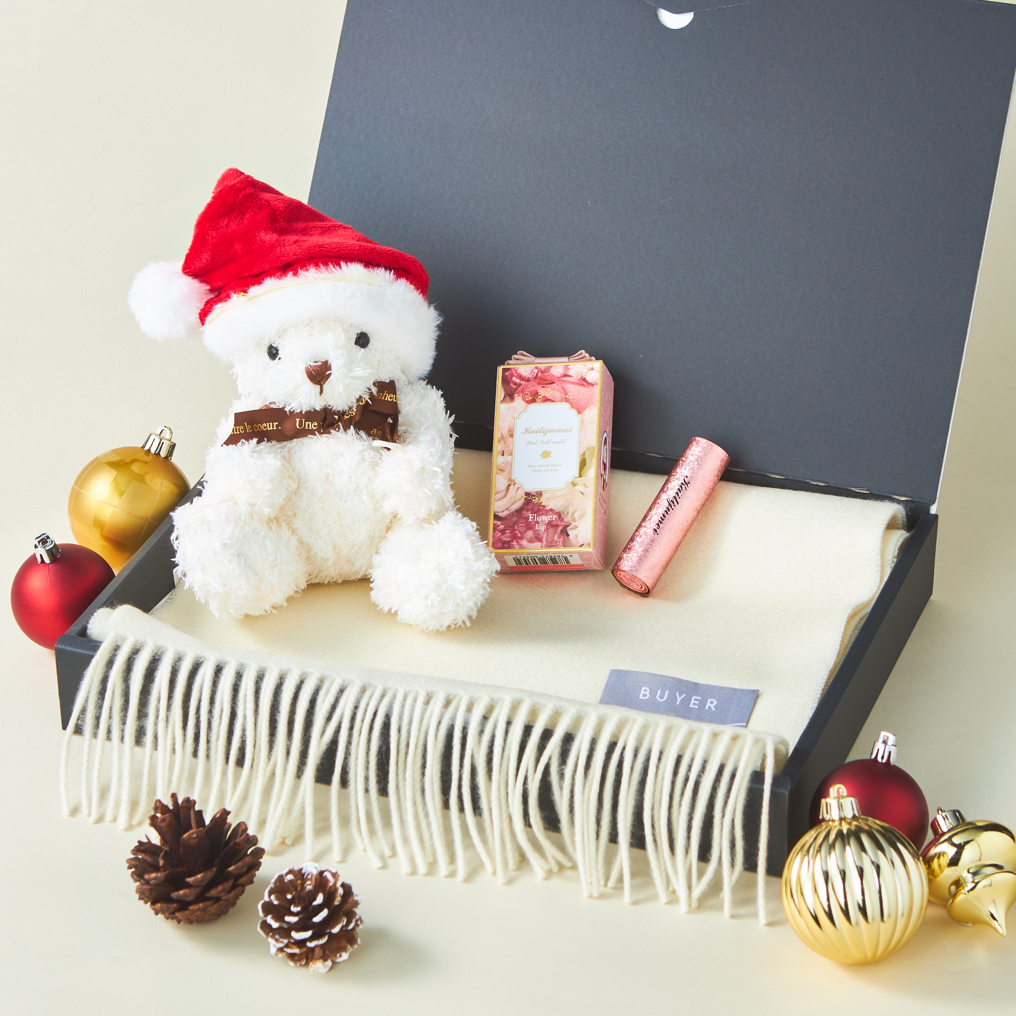 刺繍名入れギフト】リップ＆マフラー＆クリスマステディベアセット