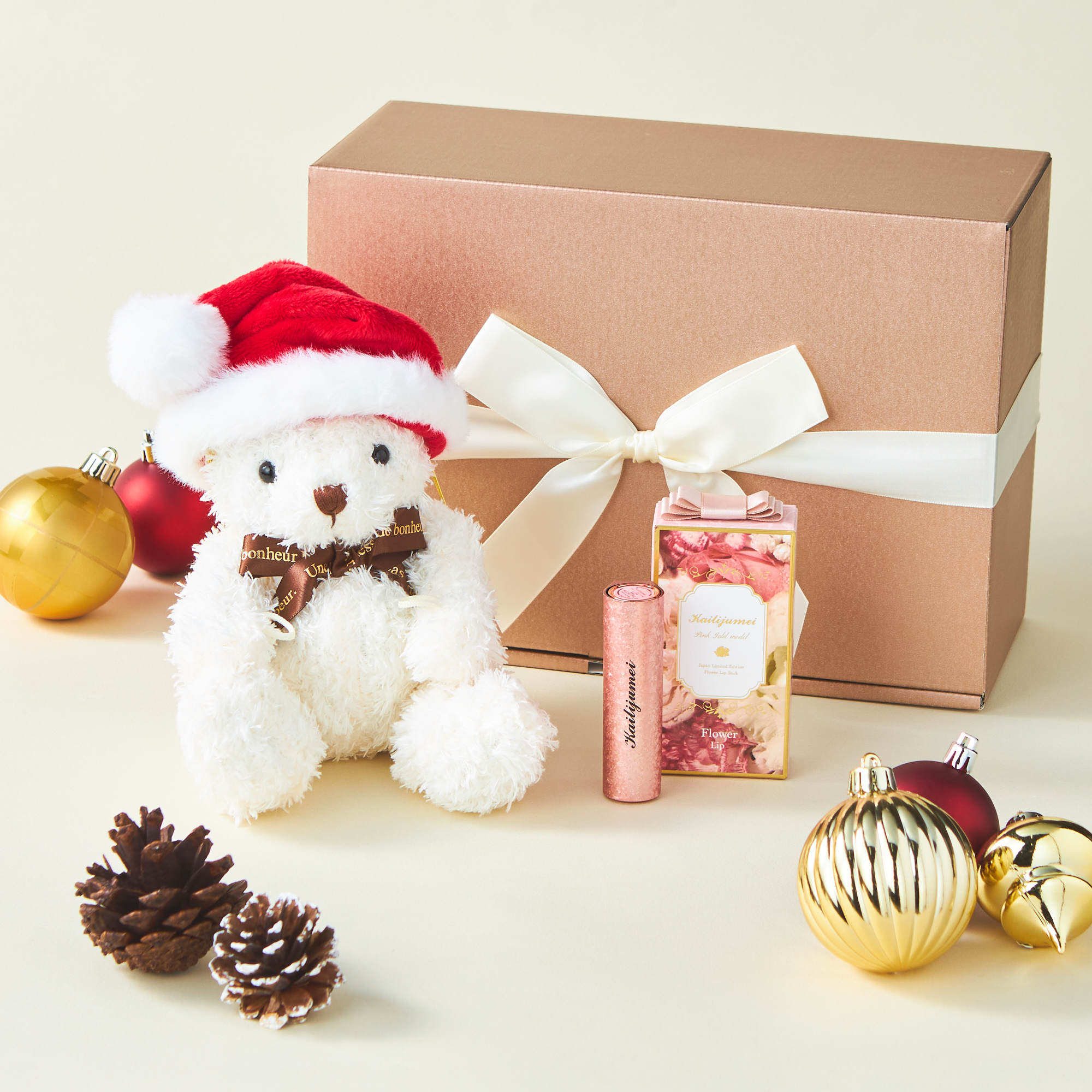 タンプ限定/名入れ/ギフトBOX】リップ＆クリスマステディベアセット