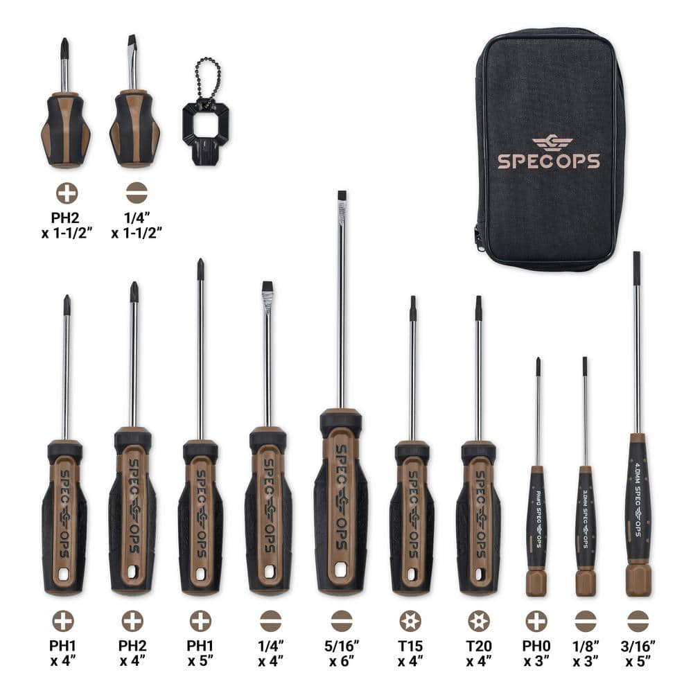 SPEC OPS Screwdriver Set, 5 Phillips, 5 Slotted, 2 Torx, Magnetic