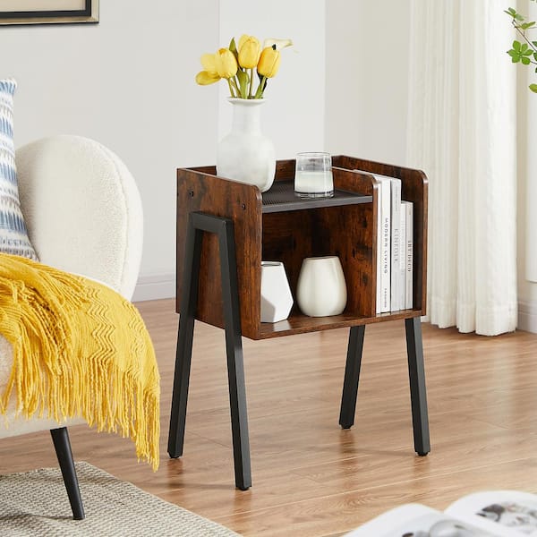 VECELO Modern End Side Table, Brown Industrial Sturdy Accent Desk