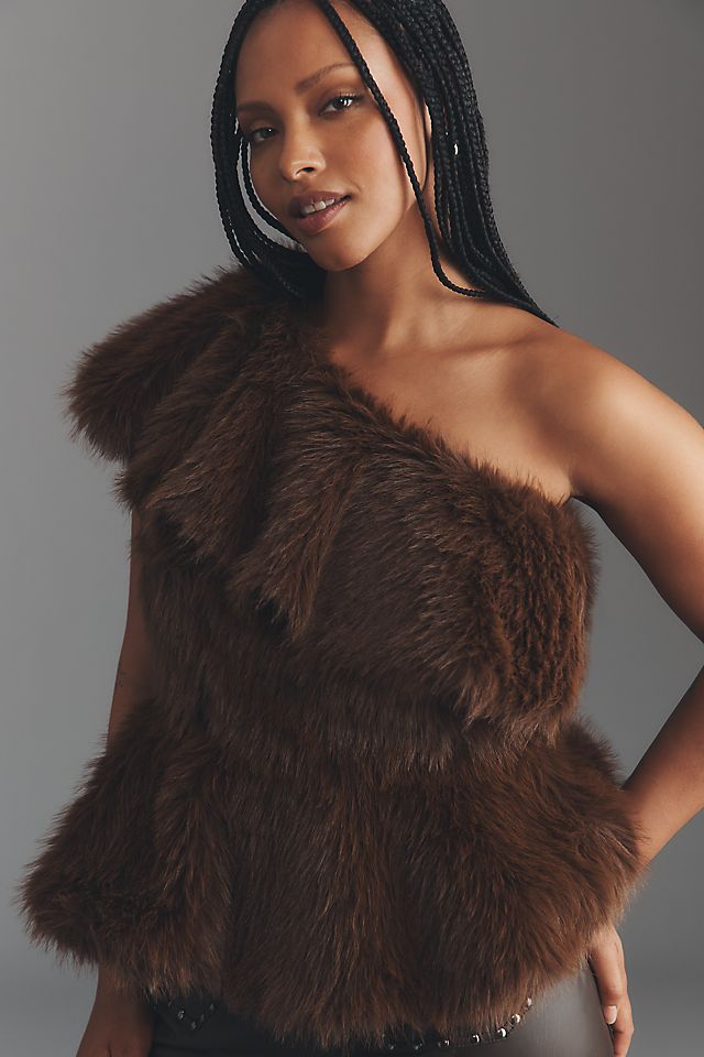 Eloquii Plus Faux Fur One-Shoulder Top | Anthropologie