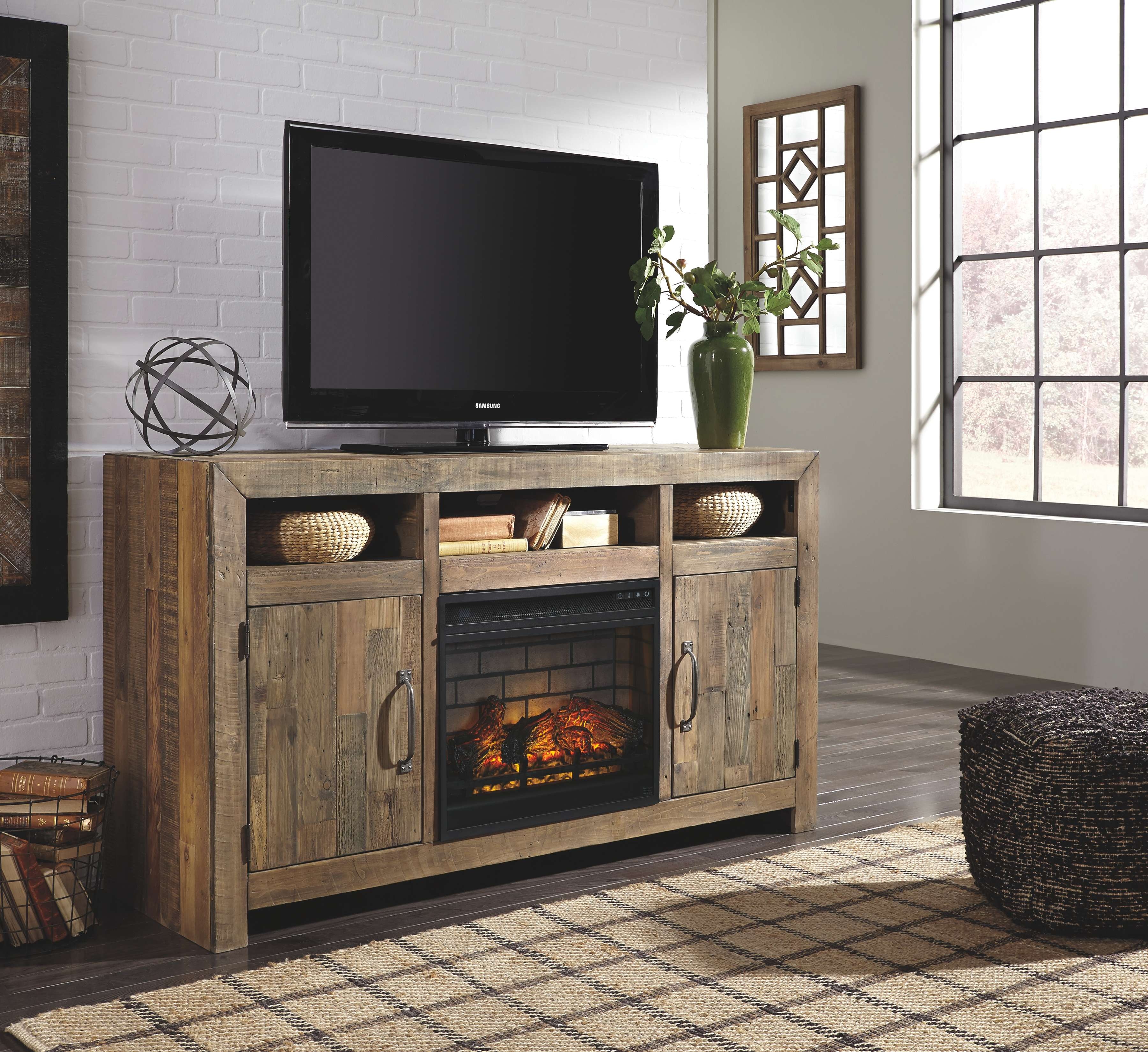 Ashley Sommerford 62'' TV Stand with Faux Firebrick Fireplace