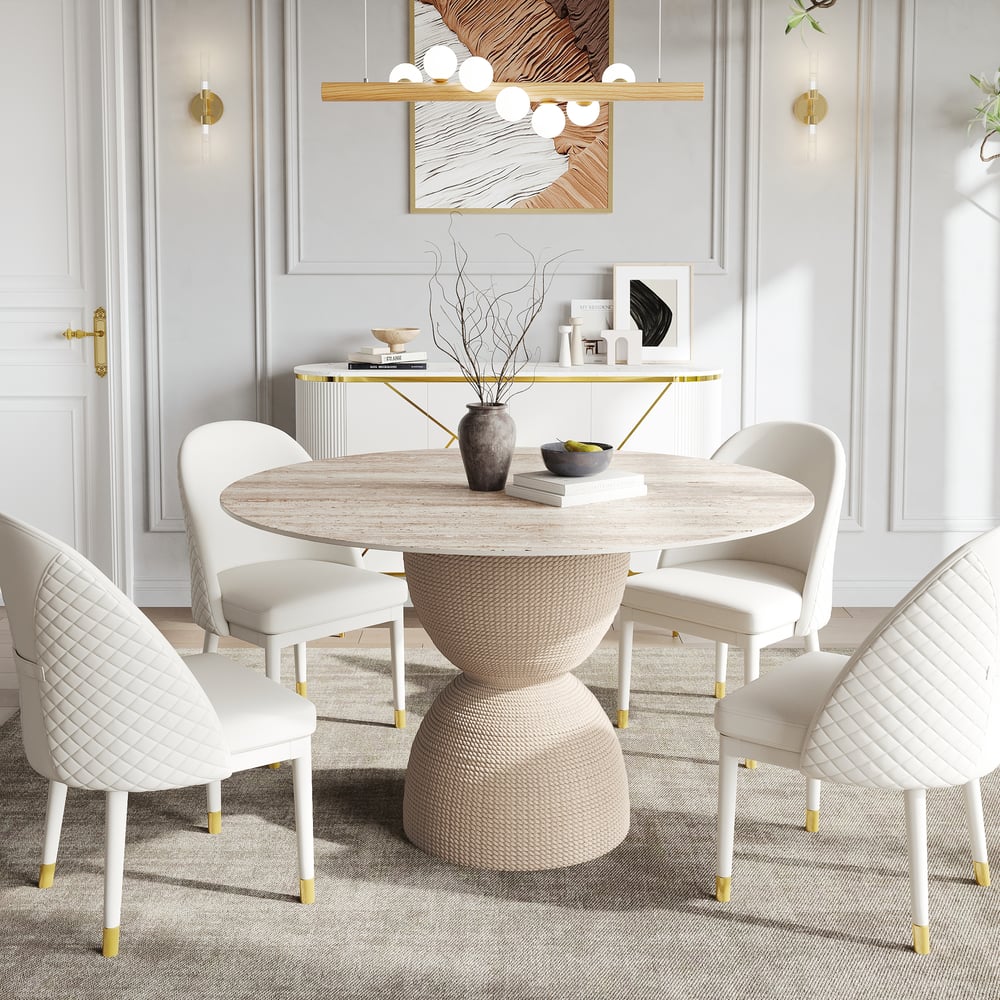 Round Dining Table Sintered Stone Top Modern in Beige｜Homary DE