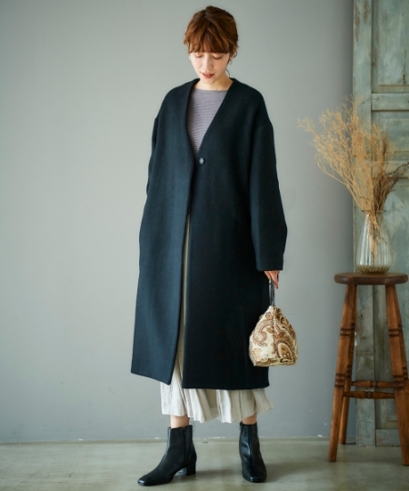 ダブルクロスショートビーバーノーカラーコート/le.coeur blanc