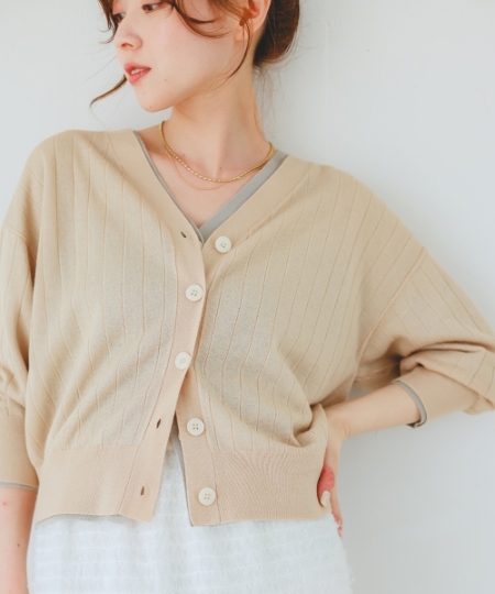 手洗い可能》シアーワイドリブラメVカーディガン/le.coeur blanc