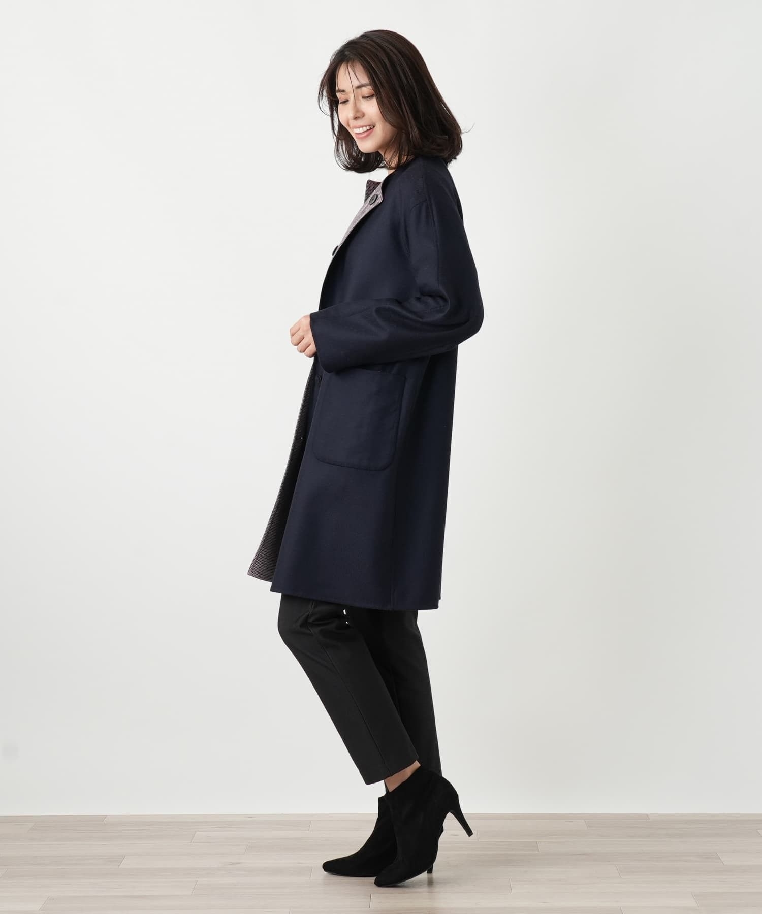 リバーシブルノーカラーコート【Leilian WHITE LABEL】|レリアン