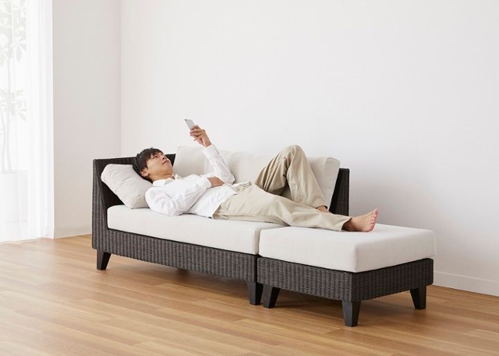 ラン・コンパクトソファ v01 セット (ラタン)・2人掛け～狭いリビング