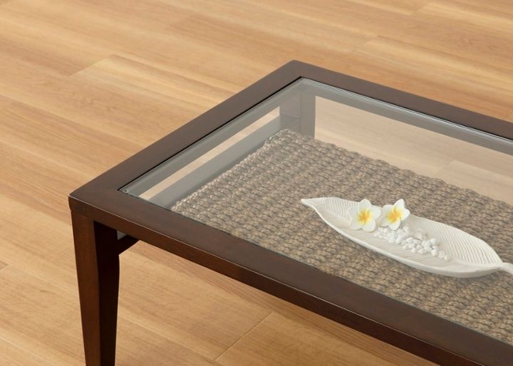 ケイ・ローテーブル (ヒヤシンス)～収納付き～涼しげなガラス天板と