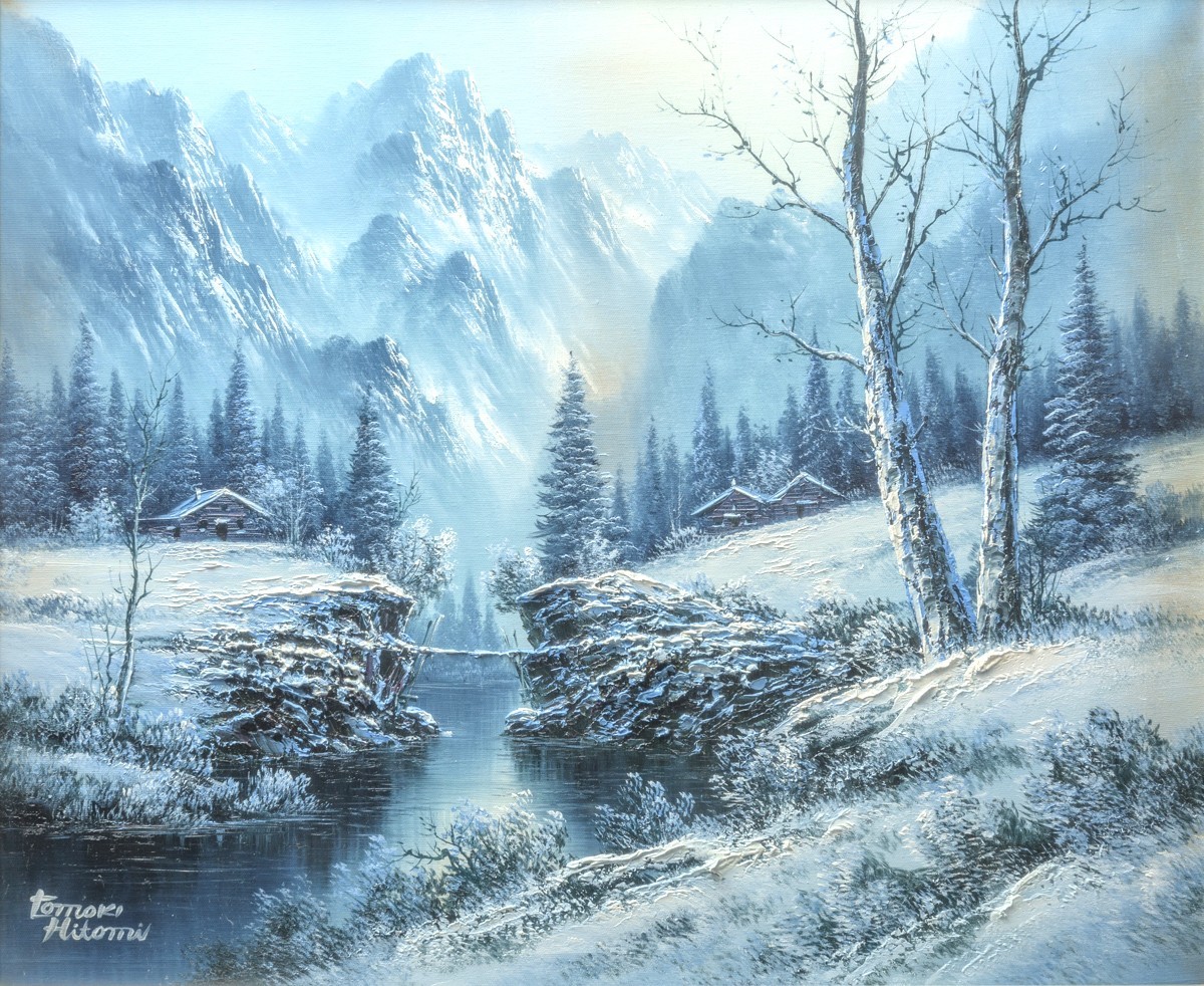 人見友紀 伝説の逃亡画家 油彩画 油絵 白川郷 人見友紀さん作品白川郷