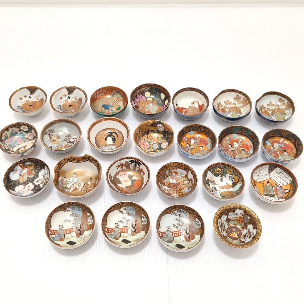 都屋】29 九谷焼 福島武山「赤網手小紋 盃」共箱 高さ 約4㎝ 幅 約6