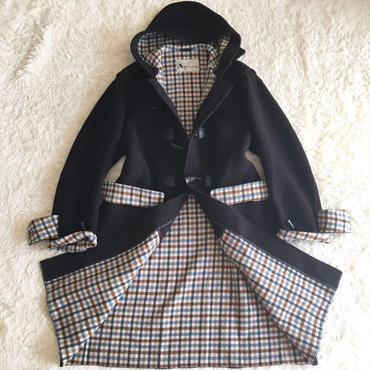 アンゴラ混】美品☆英国調 アクアスキュータム 裏地チェック柄