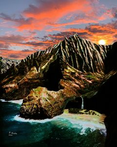 Hanalei Pier Sunset - Backlit - Art in Kauai - Paintings & Prints