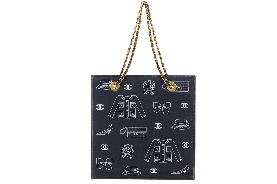 アイコンモチーフ コットンプリント チェーントートバッグ キャンバス