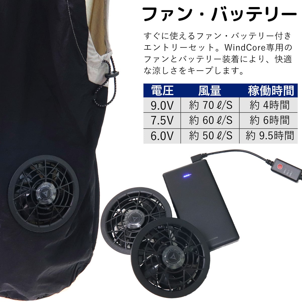 ファン バッテリー 付き 】 ワークマン WindCore ファンウェア