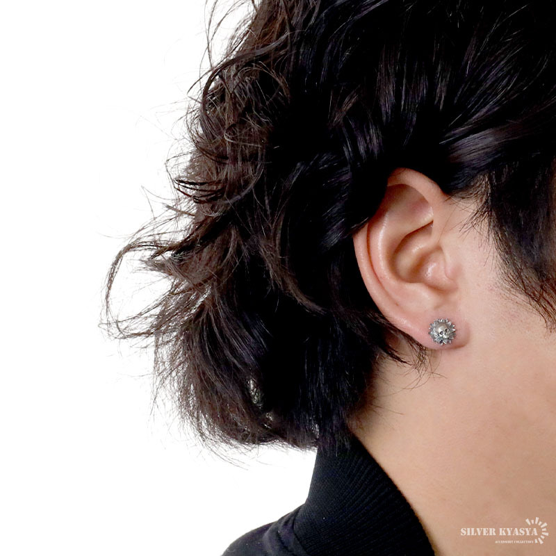 シルバー925 スカルピアス ドクロ フラワー 花 シルバー silver メンズ