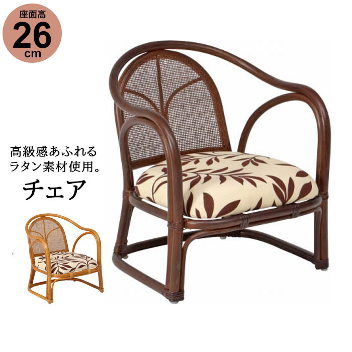 チェア 48×55×57cm 座面高30cm 完成品 肘付 籐家具 ラタン 籐 椅子