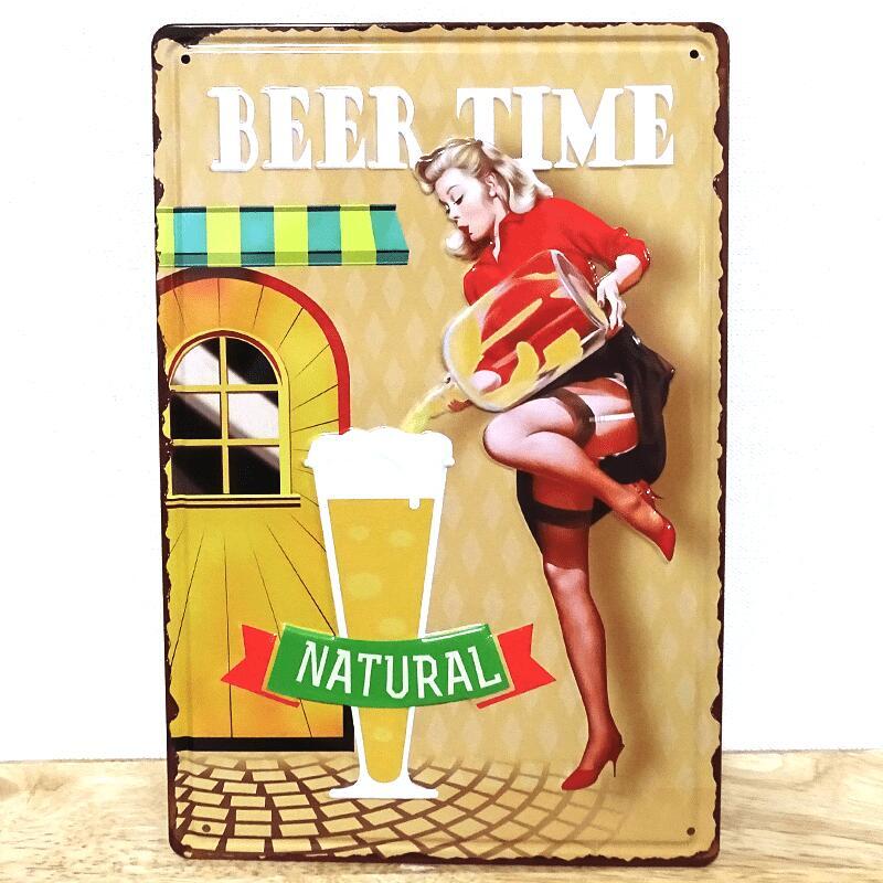 ブリキ看板 ビンテージ セクシー BEER TIME アンティーク ガレージ