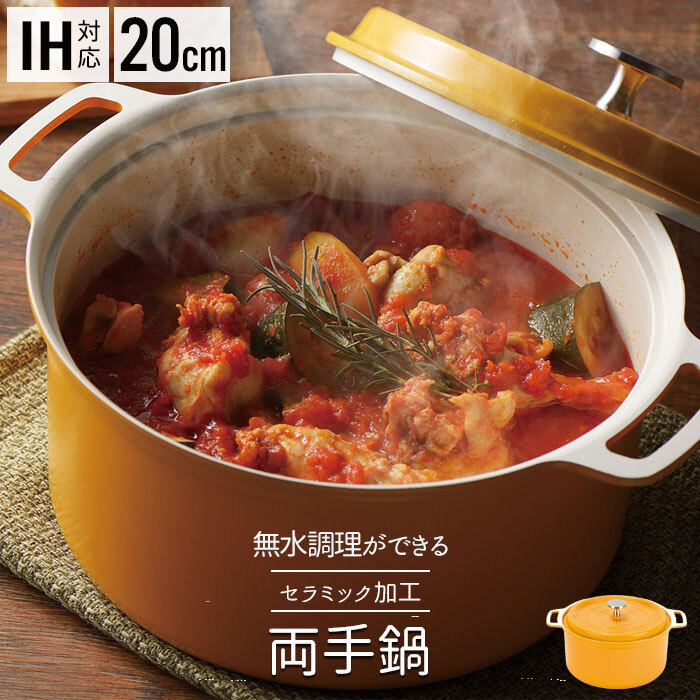 鍋 20cm 無水鍋 両手鍋 ih 両手 なべ 調理鍋 無水調理 軽量 軽い