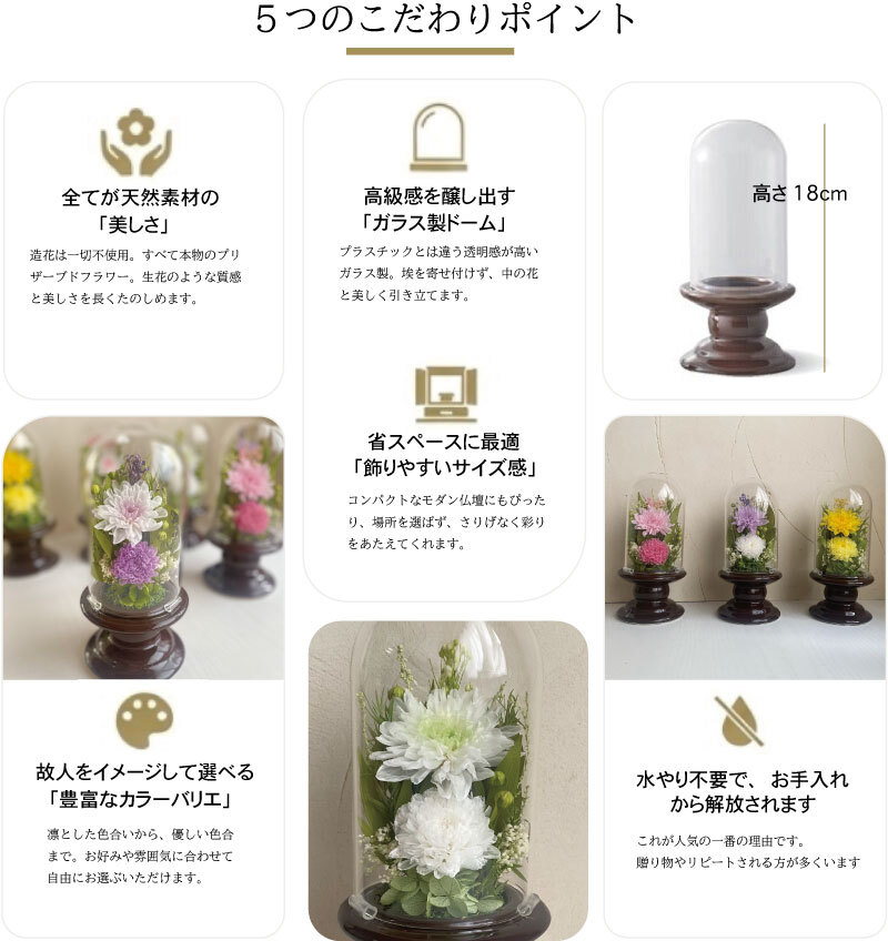 仏花 プリザーブドフラワー ガラスドーム お供え「菊花草