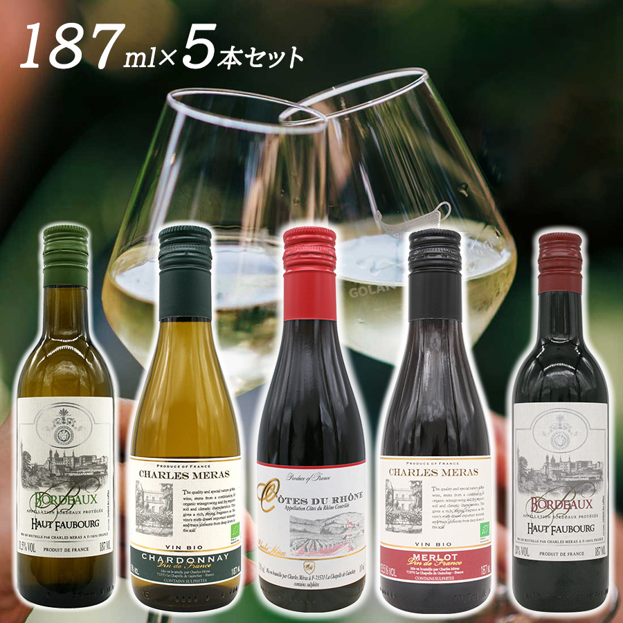 送料無料 ワイン ミニボトル 187ml 飲み比べセット 5本】 赤ワイン 白
