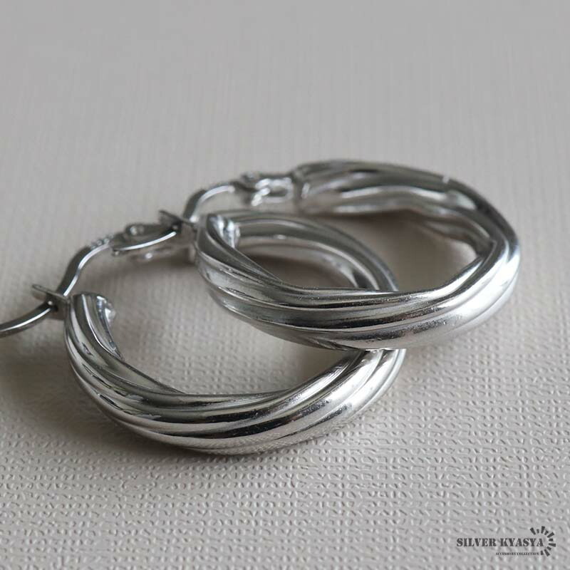 シルバー925 ツイストピアス フープピアス レディース 可愛い シルバー