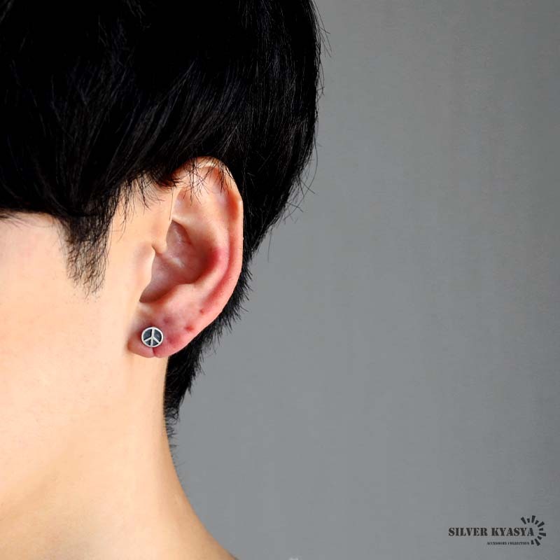 シルバー925 ピースマークピアス 平和 シンボルピアス スタッドピアス