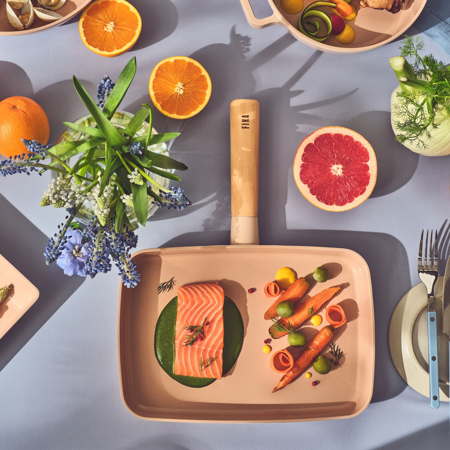 FIKA ピーチピンク スクエアフライパン 29cm 専用ガラス蓋付き 四角い