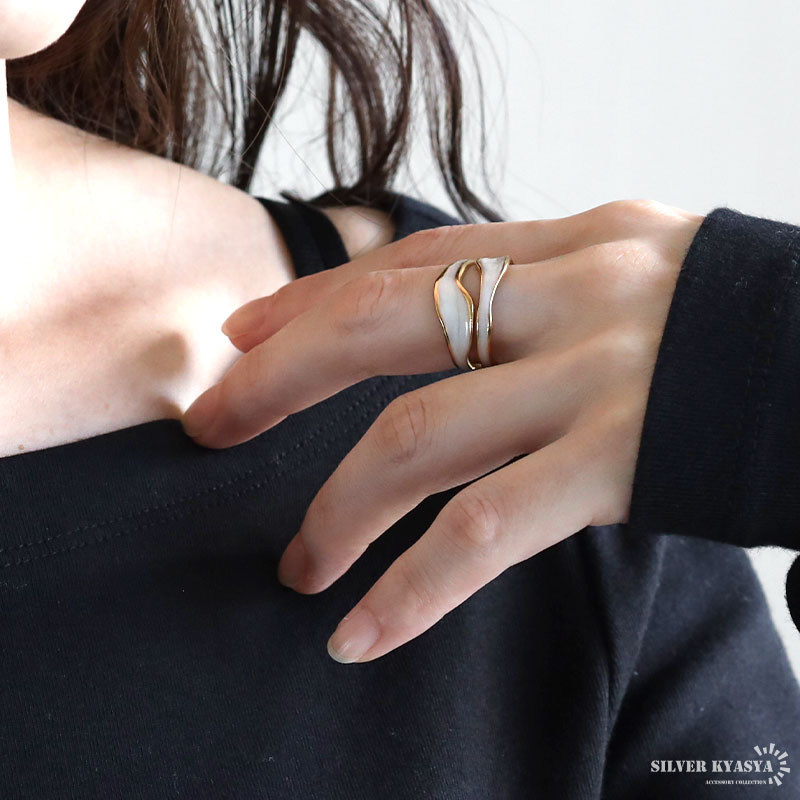 ステンレス ニュアンスリング マーブルリング オープンリング 透かし