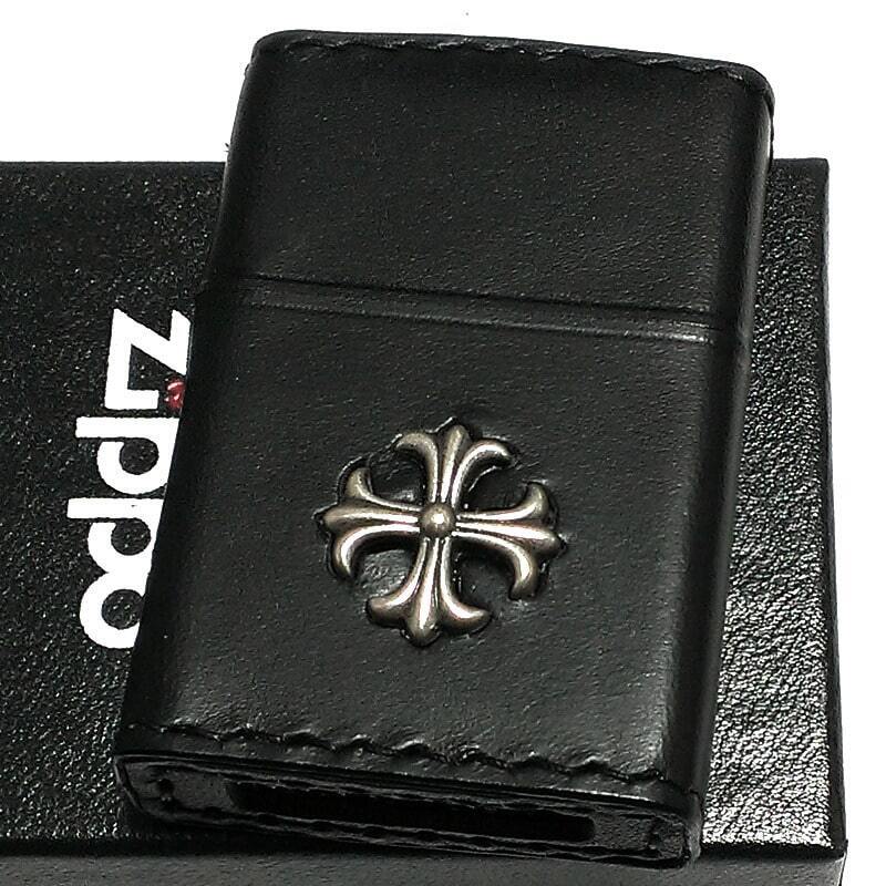 ZIPPO ライター 本牛革巻き ブラック Leather Cross ジッポ レザー