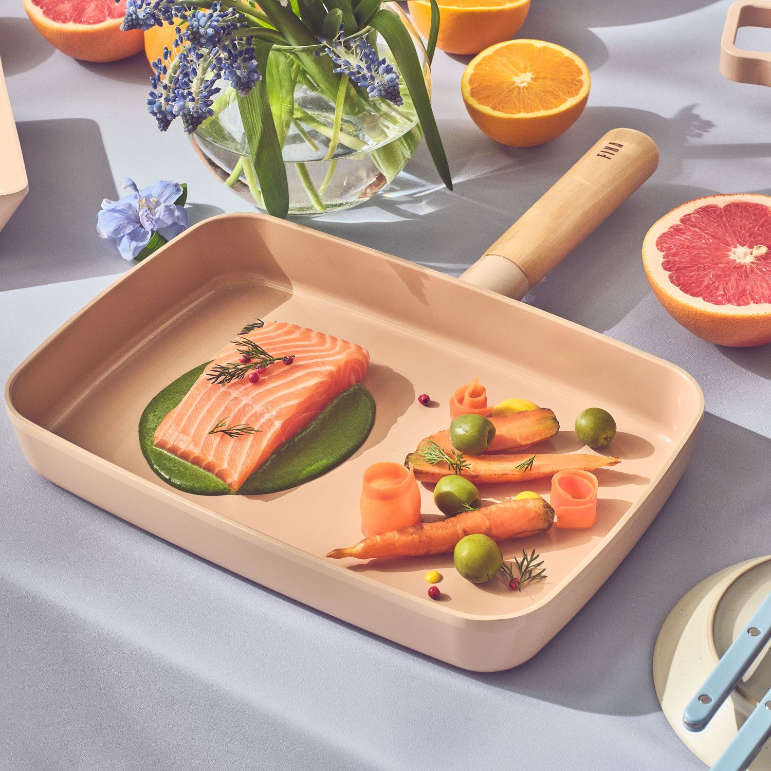 FIKA ピーチピンク スクエアフライパン 29cm 専用ガラス蓋付き 四角い