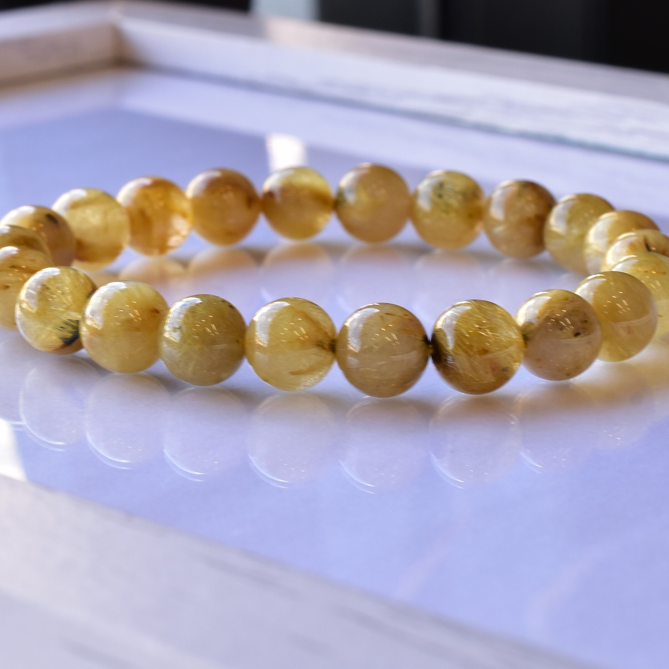 SMg10］ 一点物 8mm珠 ゴールドルチル ヘマタイト入り 天然石