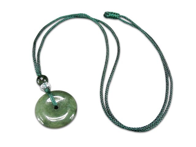 濃い緑ひすい本翡翠ジェダイト天然石丸平安扣ペンダントネックレス平安