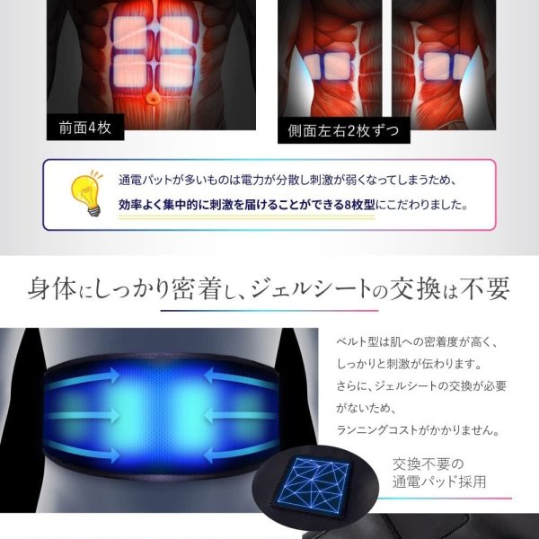 ジェルシート不要) EMSベルト 腹筋ベルト (国内メーカー) 8枚の電極