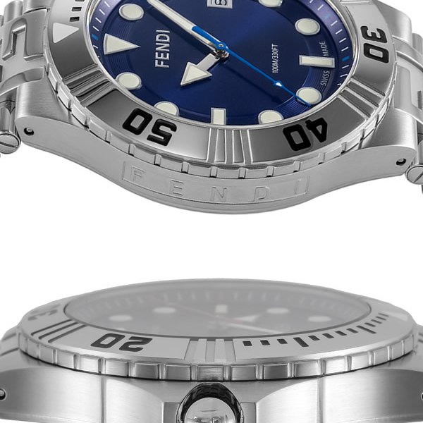 FENDI フェンディ 腕時計 メンズ スイス製 男性用 シルバー ブルー