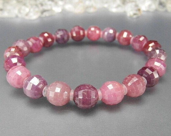 AA品ルビーブレスレット約8mmミラーカット貴石の王天然石 - 【石街