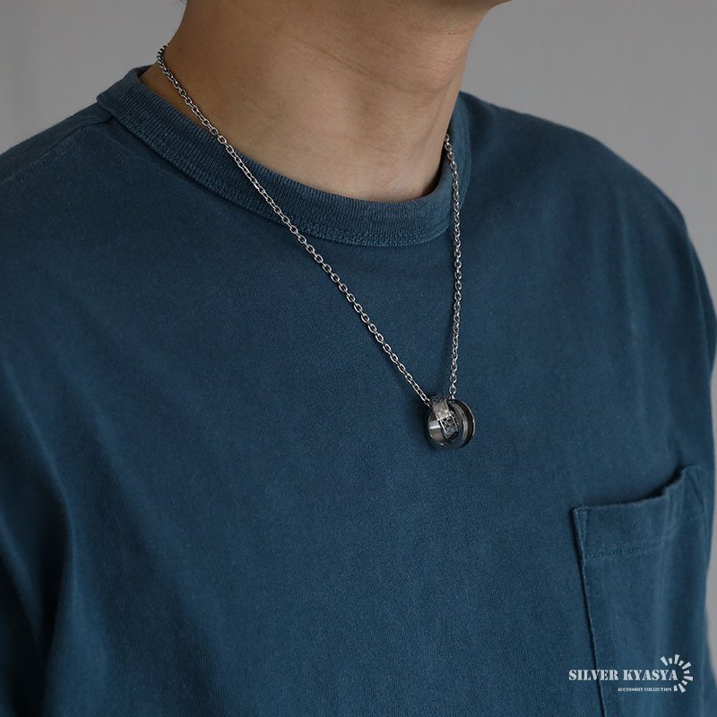 stainless ダブルリングネックレス シルバー ペンダント リング