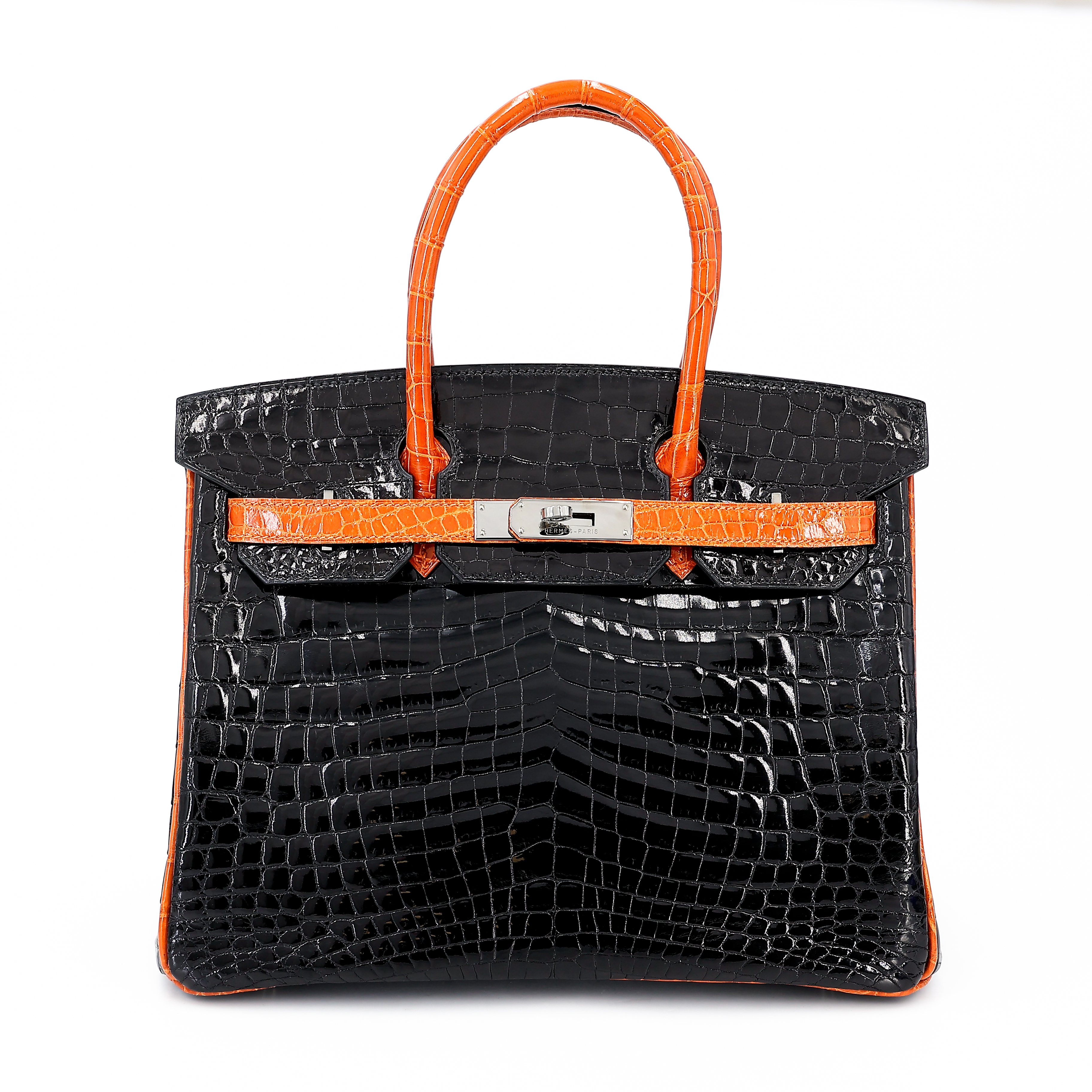 ランク A HERMÈS エルメス バーキン30 オレンジ (93) ブラック (89