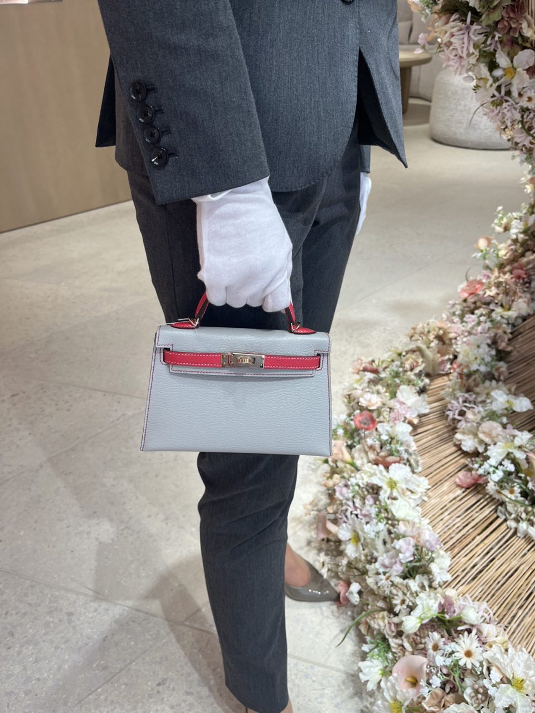 Excellent ( Rank SA ) HERMÈS Mini Kelly II Gris Perle (80