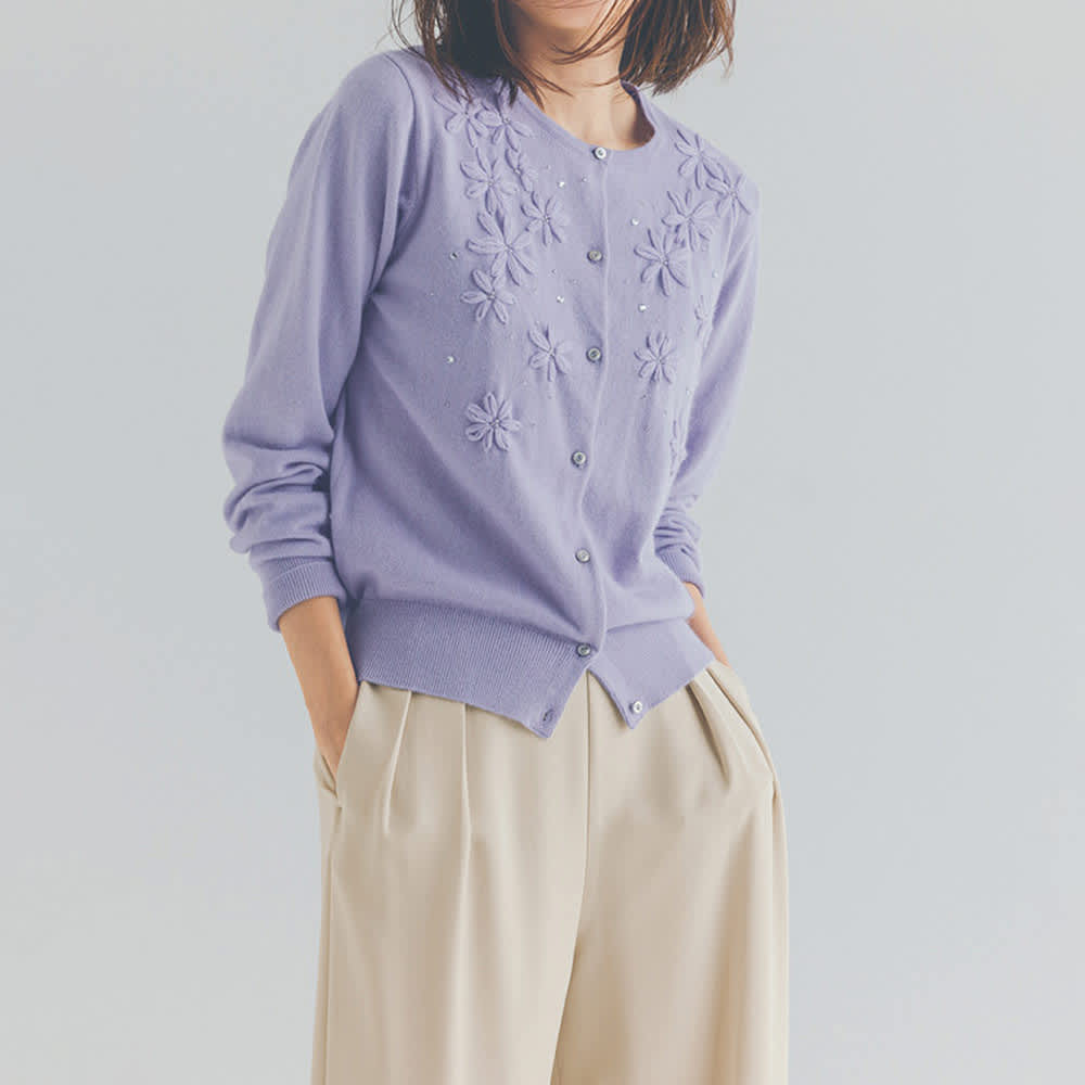 ウール混 フラワー刺しゅう ニットカーディガン 通販 - ディノス
