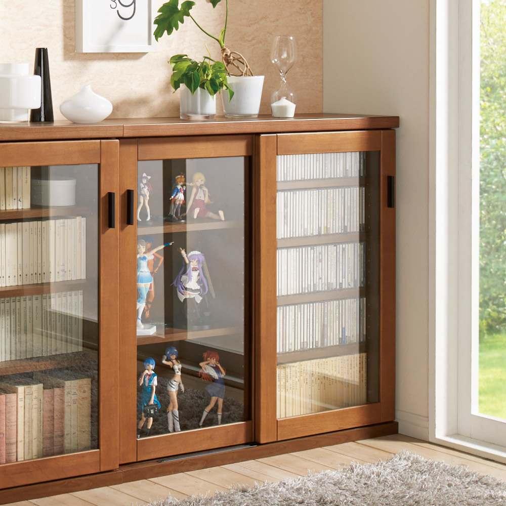 レンタル商品】アルダー天然木ガラス引き戸本棚（書棚） 幅90.5cm 通販