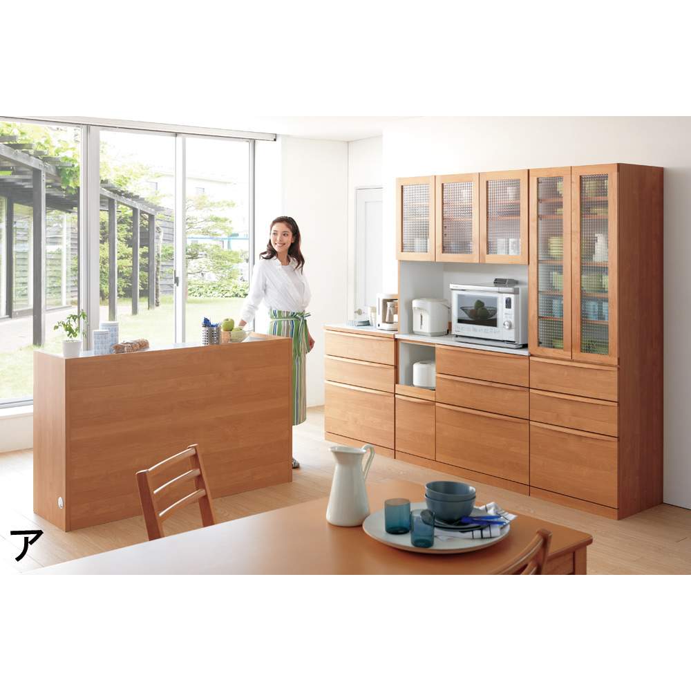 アルダー天然木人工大理石トップ 間仕切り家電収納キッチンカウンター