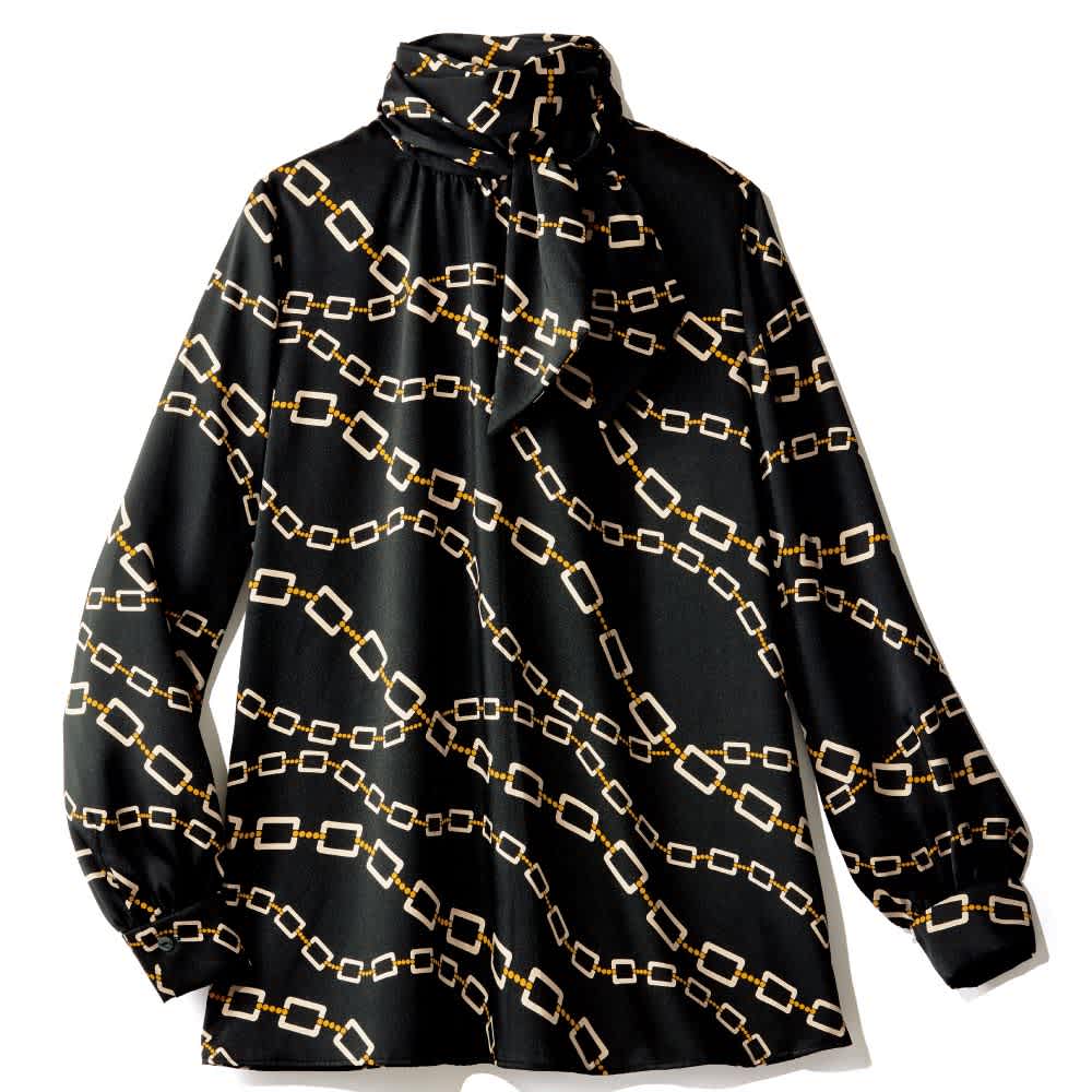 イタリア素材 チェーン柄プリント ボウタイブラウス 通販 - ディノス