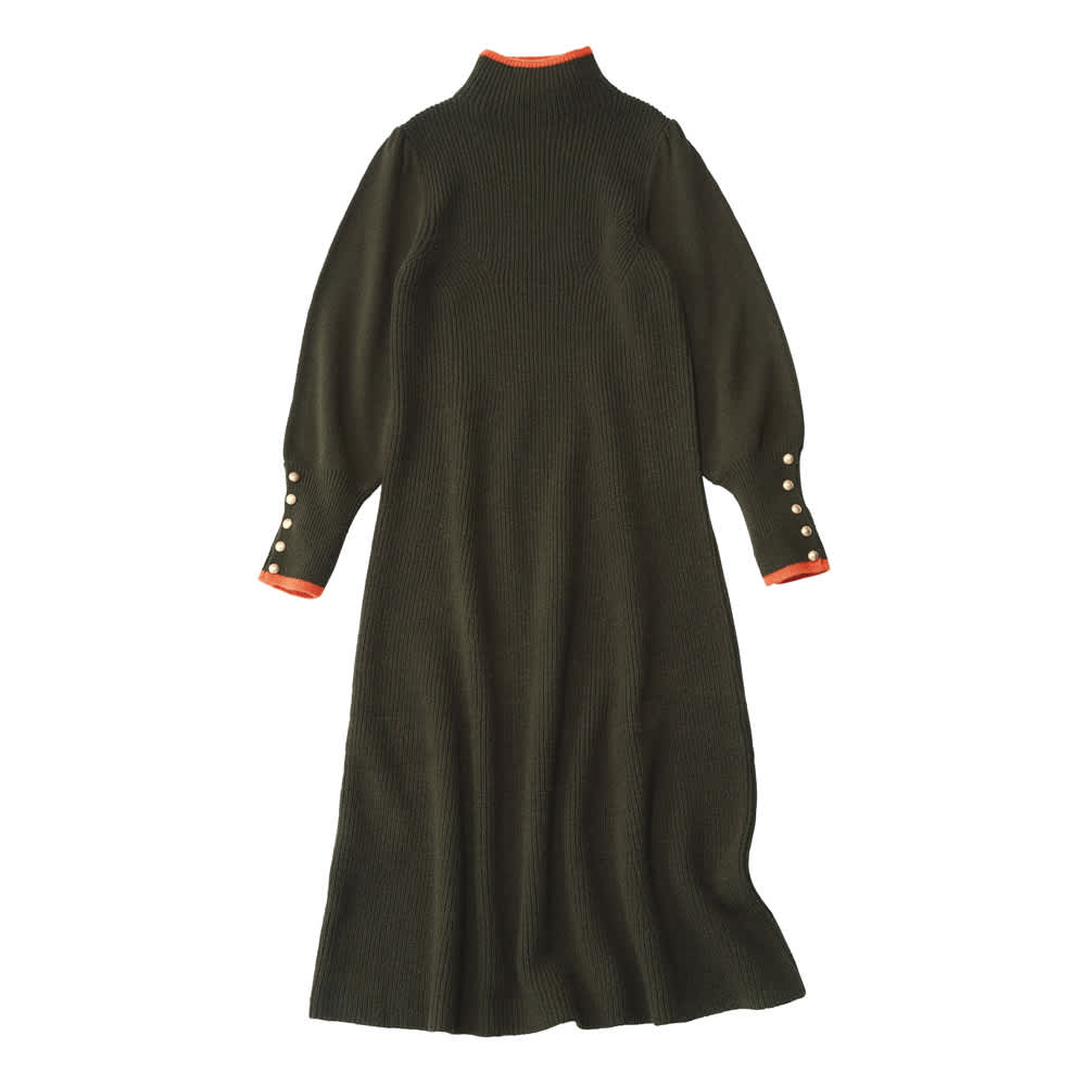 飾りボタン付き ニットロングワンピース 通販 - ディノス